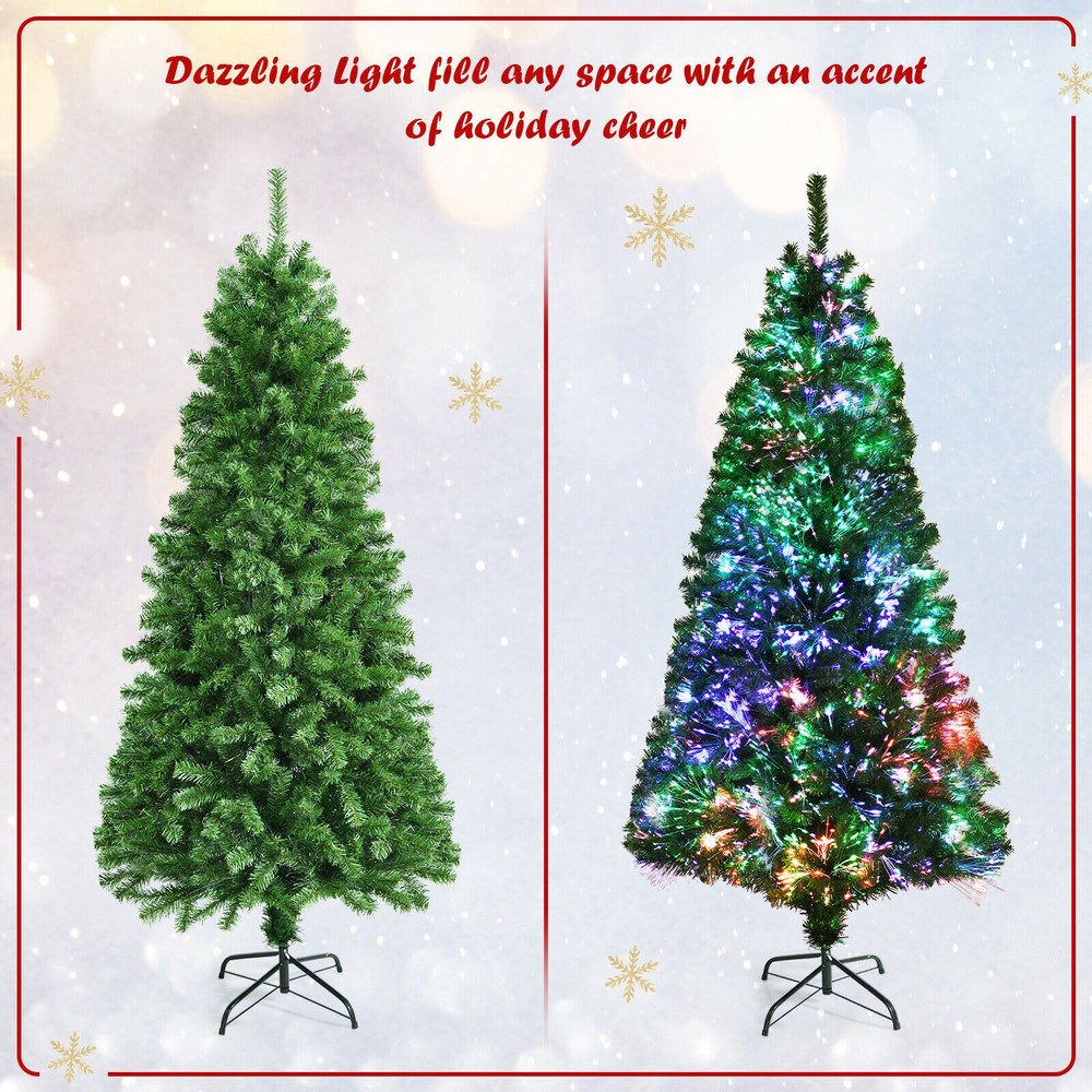 7FT Artificial Christmas Tree with Multi-Colored Fiber Optic Lights, Pre-Lit Spruce Tree for Indoor Holiday, Home Decor