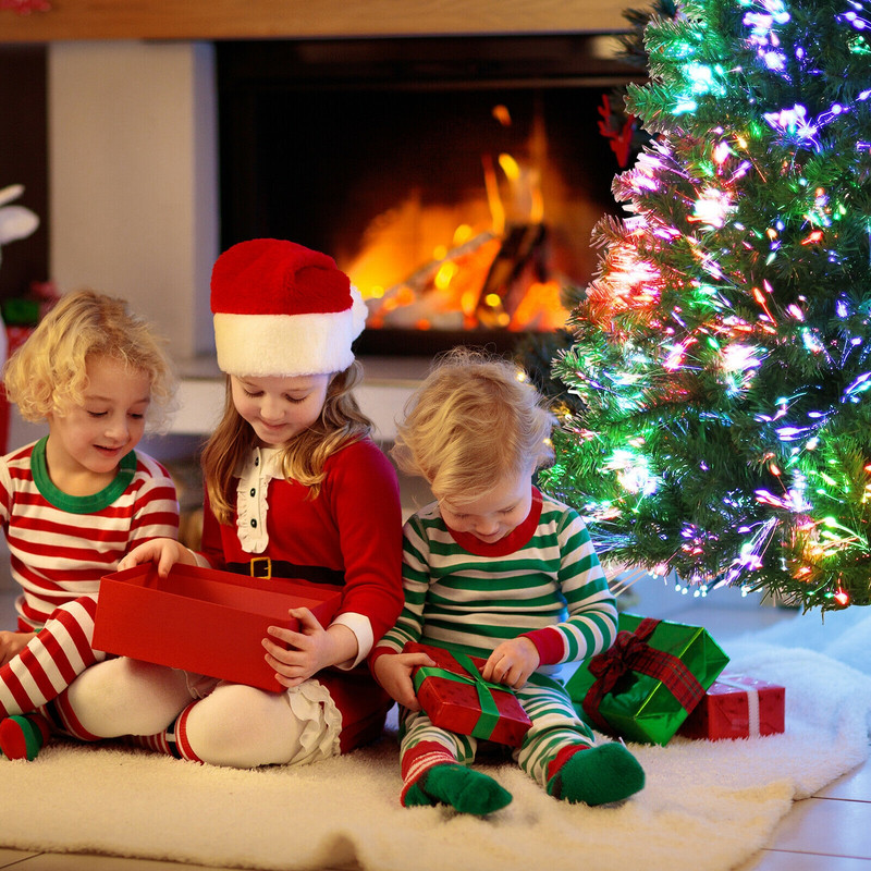 7FT Artificial Christmas Tree with Multi-Colored Fiber Optic Lights, Pre-Lit Spruce Tree for Indoor Holiday, Home Decor