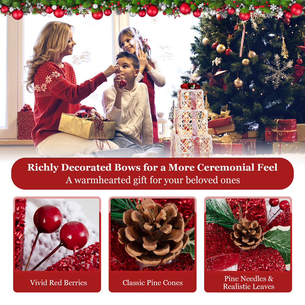 Set of 3 Christmas Lighted Gift Boxes Decorations with Red Bowknots, LED Holiday Present Boxes for Indoor Outdoor Yard