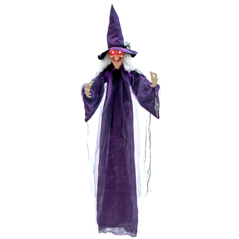 6FT Hanging Halloween Decoration with Pre-Recorded Phrases, Animated Witch with Motion Sensor, Glowing Eyes, and Creepy