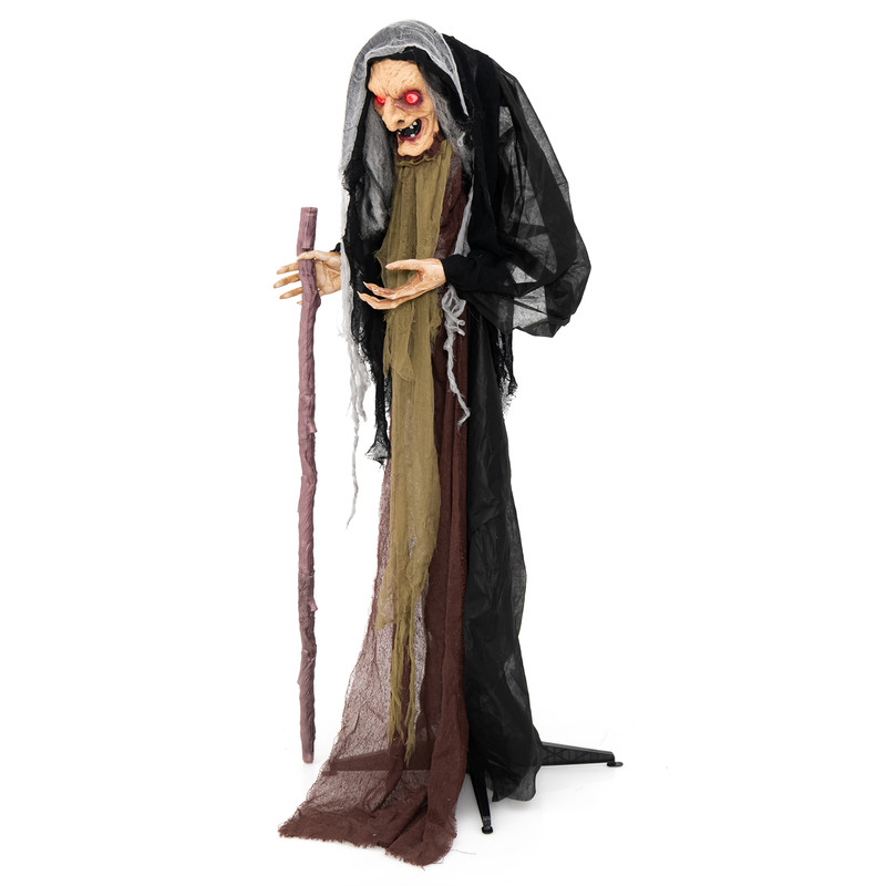 5FT Life Size Animatronic Witch Halloween Prop with Pre-Recorded Scary Phrases, Motion Sound Sensor, Indoor Outdoor