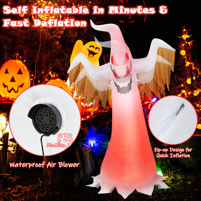 6FT Halloween Inflatable Ghost Decoration, Quick Blow Up Outdoor Halloween Decor with Built-in LED Lights for Yard, Lawn