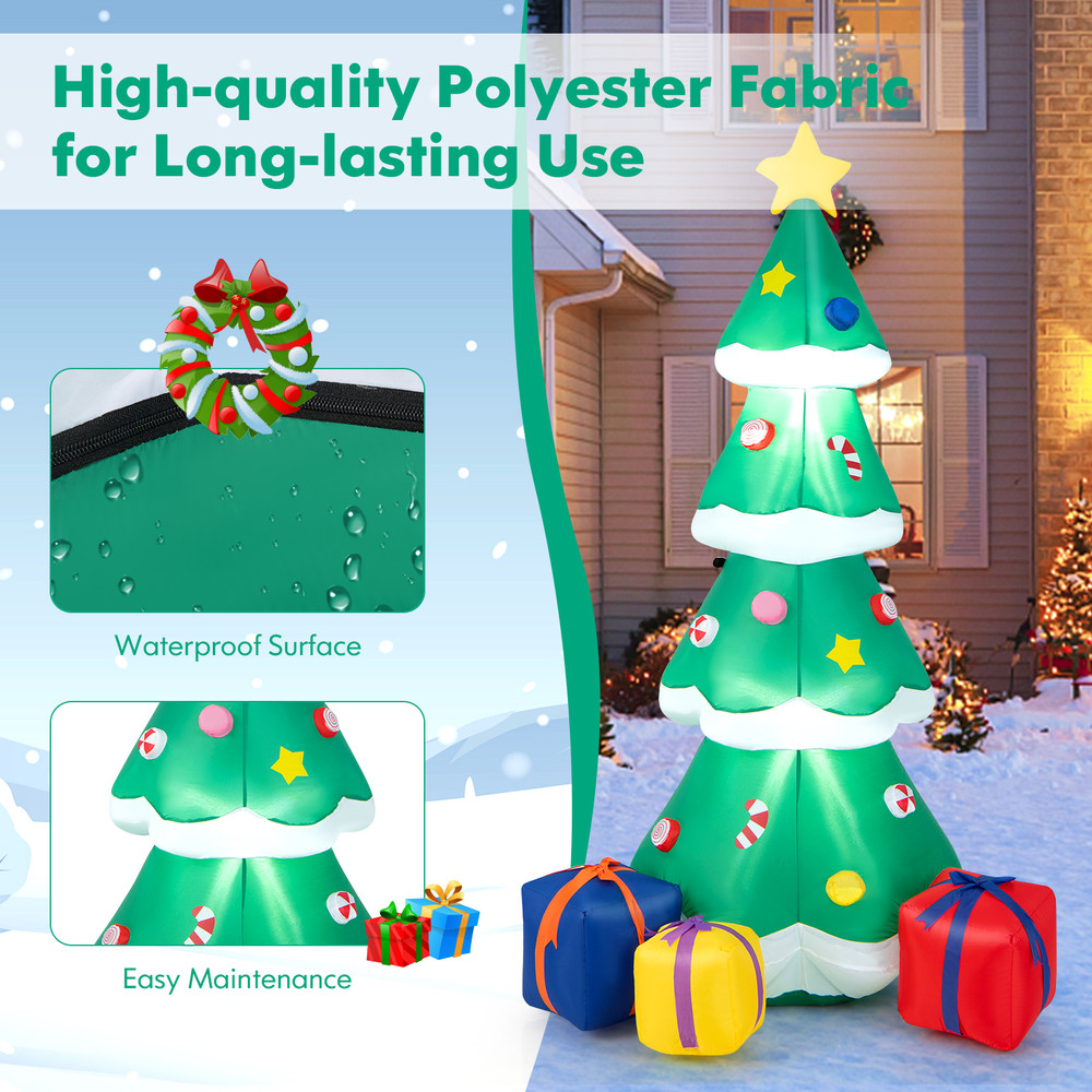 6 Feet Tall Blow Up Christmas Tree with 3 Gift Boxes – Inflatable LED Holiday Decoration