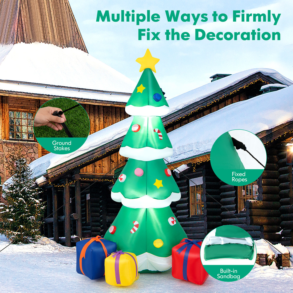 6 Feet Tall Blow Up Christmas Tree with 3 Gift Boxes – Inflatable LED Holiday Decoration