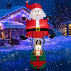 8 feet inflatable santa claus and reindeer, giant led christmas yard decoration with lights