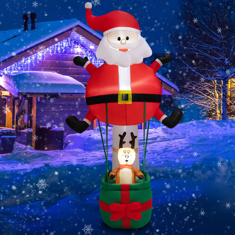 8 Feet Inflatable Santa Claus and Reindeer, Giant LED Christmas Yard Decoration with Lights