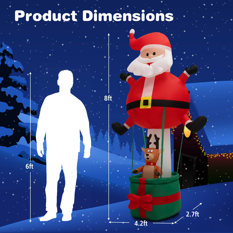 8 Feet Inflatable Santa Claus and Reindeer, Giant LED Christmas Yard Decoration with Lights