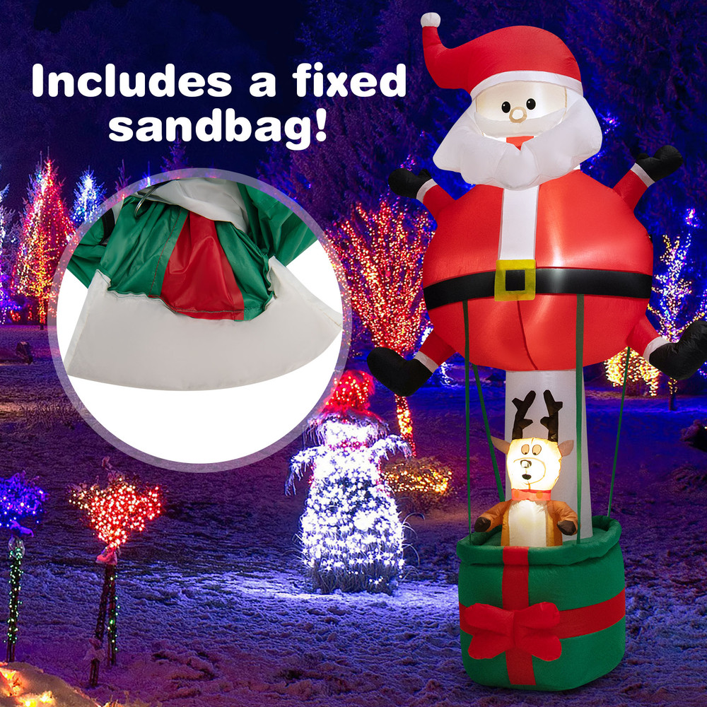 8 Feet Inflatable Santa Claus and Reindeer, Giant LED Christmas Yard Decoration with Lights