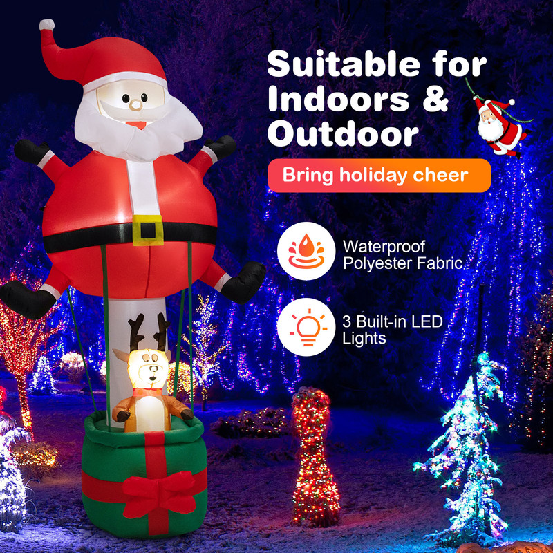 8 Feet Inflatable Santa Claus and Reindeer, Giant LED Christmas Yard Decoration with Lights