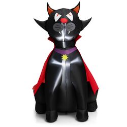 4.7 feet halloween inflatable vampire cat with red cloak, spooky led light-up decoration