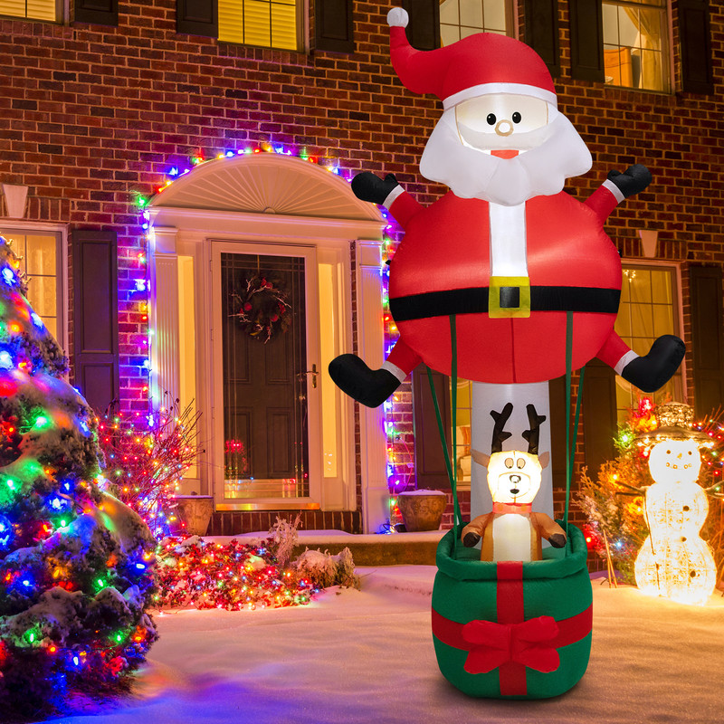 8 Feet Inflatable Santa Claus and Reindeer, Giant LED Christmas Yard Decoration with Lights