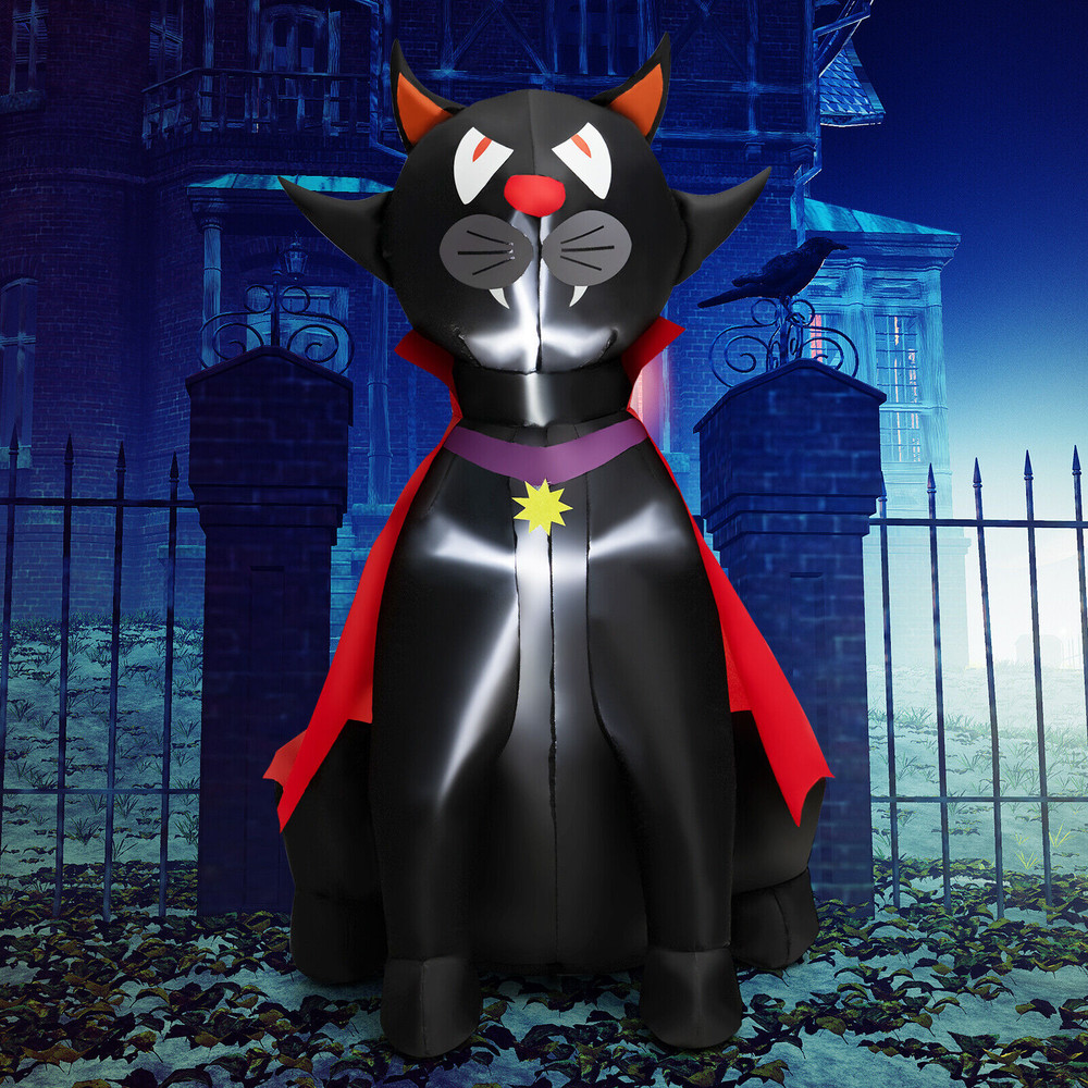 4.7 Feet Halloween Inflatable Vampire Cat with Red Cloak, Spooky LED Light-Up Decoration