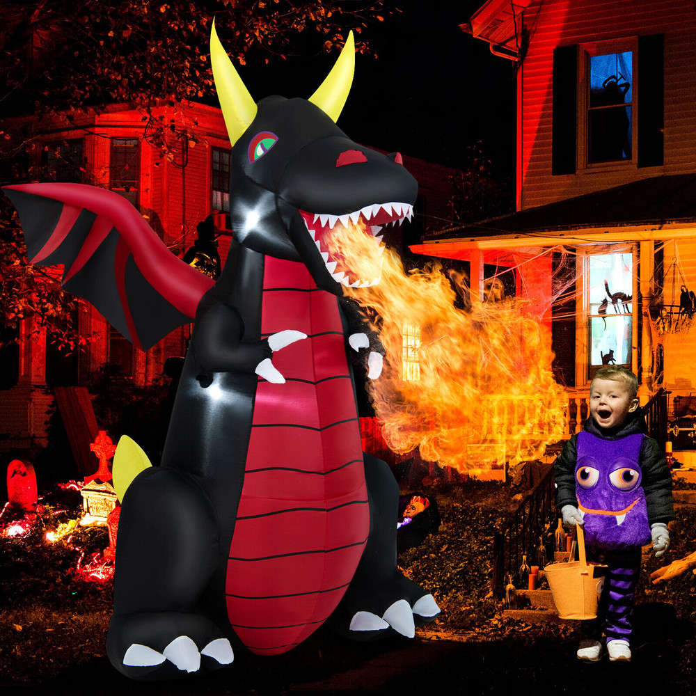 8 Feet Halloween Inflatable Fire Dragon Decoration with LED Lights – Giant Outdoor Yard Decor
