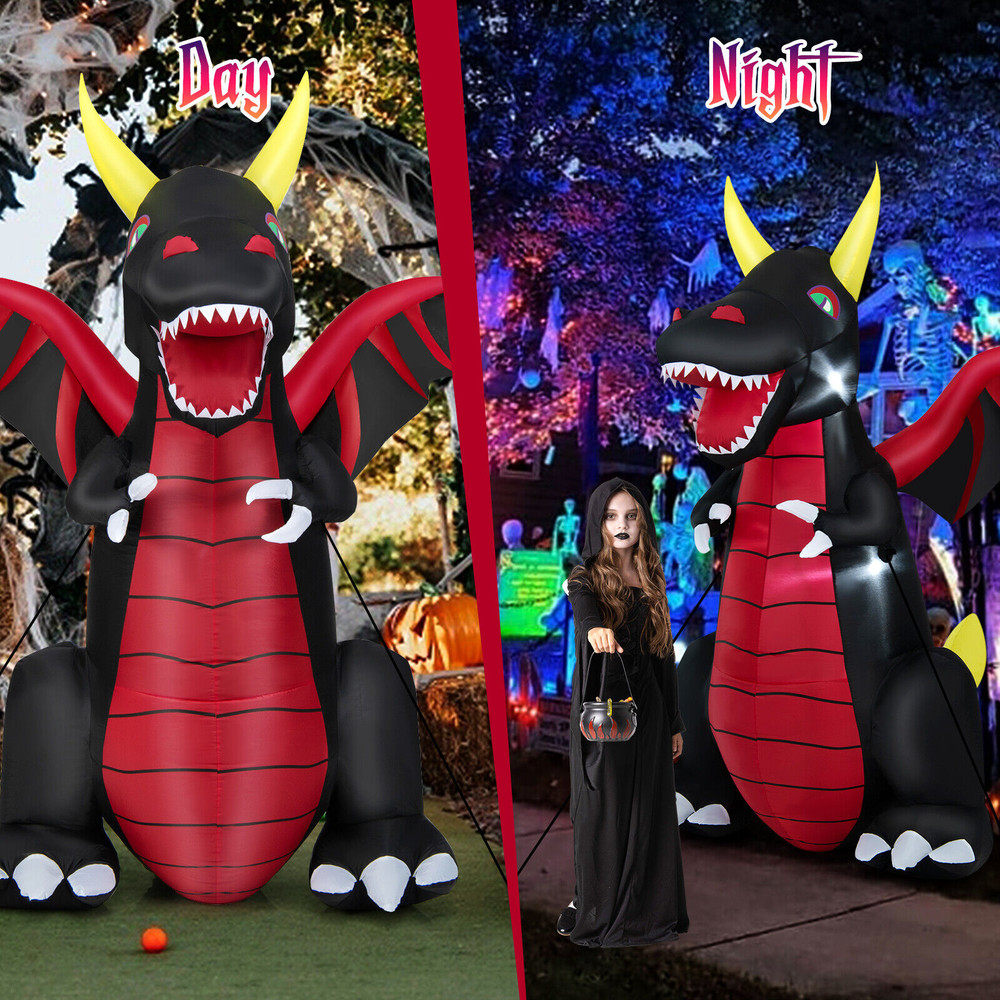 8 Feet Halloween Inflatable Fire Dragon Decoration with LED Lights – Giant Outdoor Yard Decor