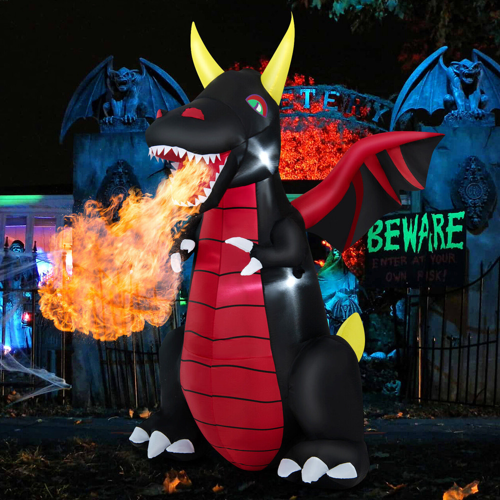 8 Feet Halloween Inflatable Fire Dragon Decoration with LED Lights – Giant Outdoor Yard Decor