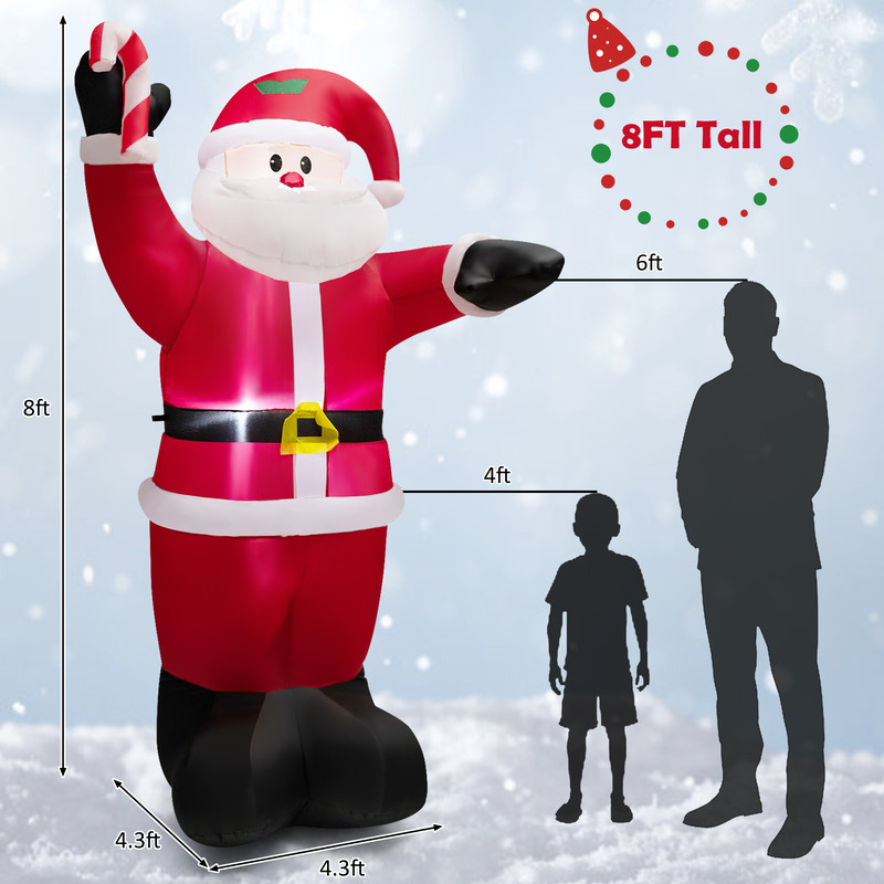 8 Feet Inflatable Santa Claus Decoration with LED Lights – Giant Outdoor Christmas Decor