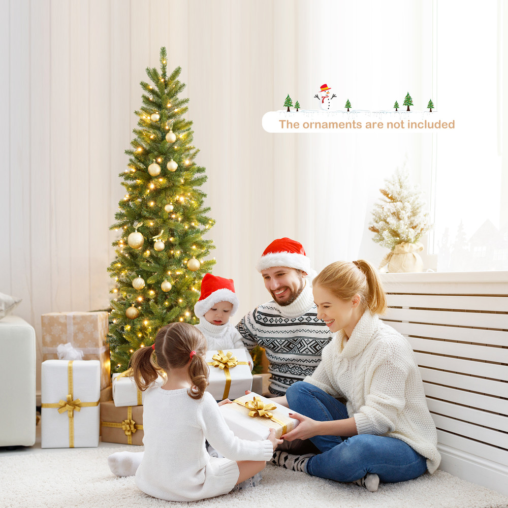 6ft Pre-Lit Artificial Christmas Pencil Tree with 648 PVC & PE Branch Tips, Slim LED Holiday Decor