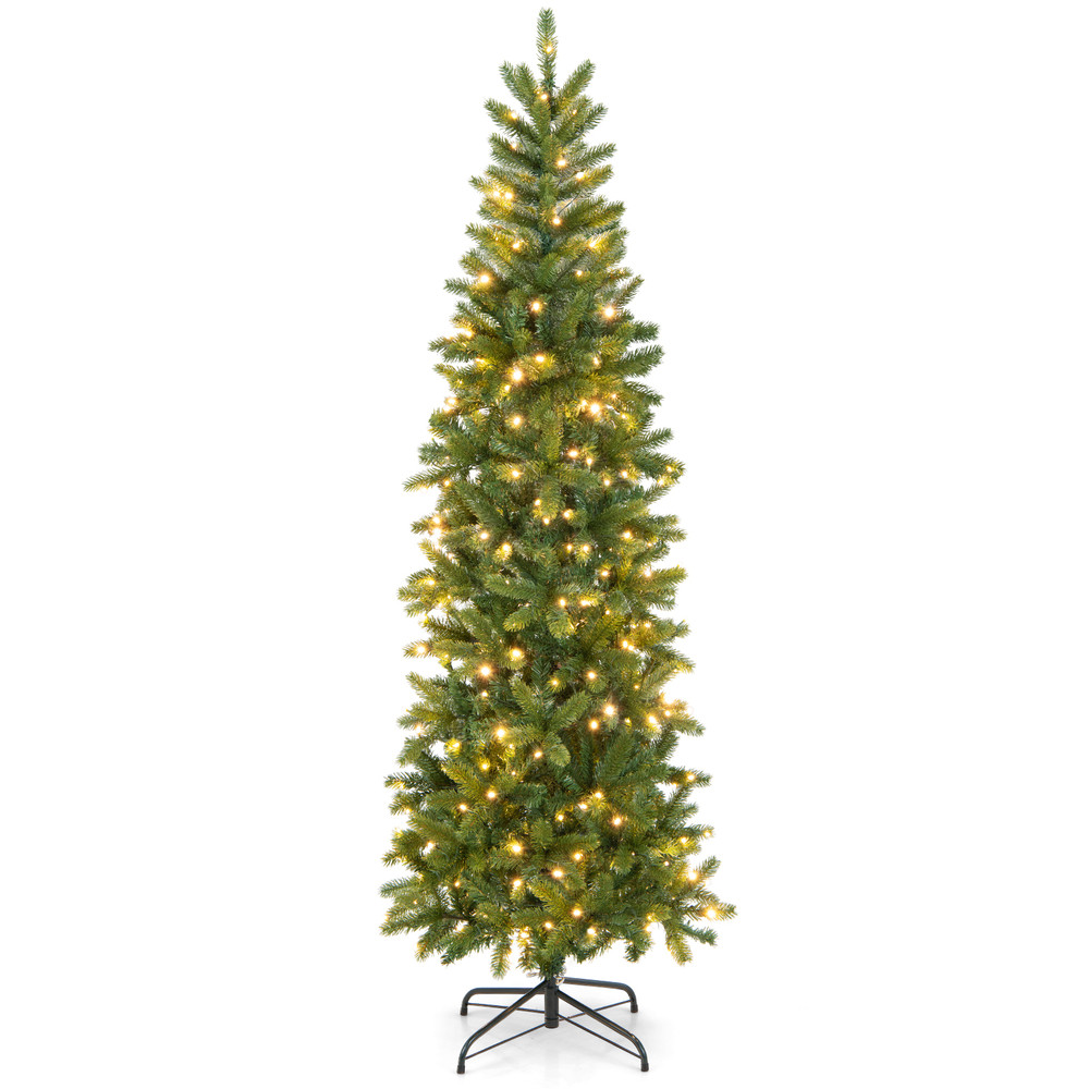 6ft Pre-Lit Artificial Christmas Pencil Tree with 648 PVC & PE Branch Tips, Slim LED Holiday Decor