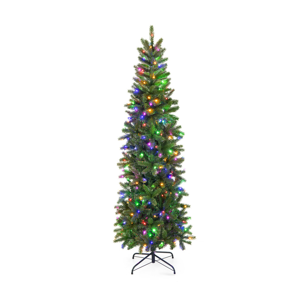 6ft Pre-Lit Artificial Christmas Pencil Tree with 648 PVC & PE Branch Tips, Slim LED Holiday Decor
