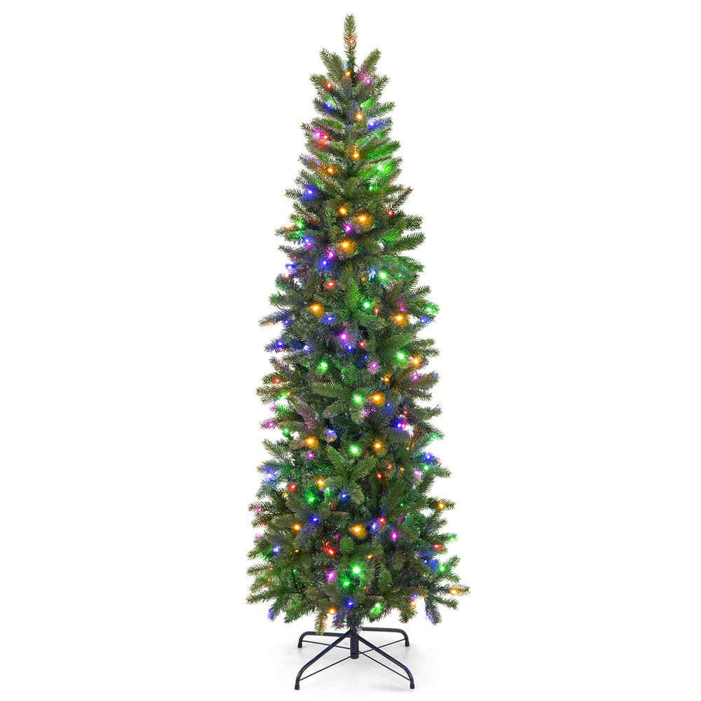 6ft Pre-Lit Artificial Christmas Pencil Tree with 648 PVC & PE Branch Tips, Slim LED Holiday Decor