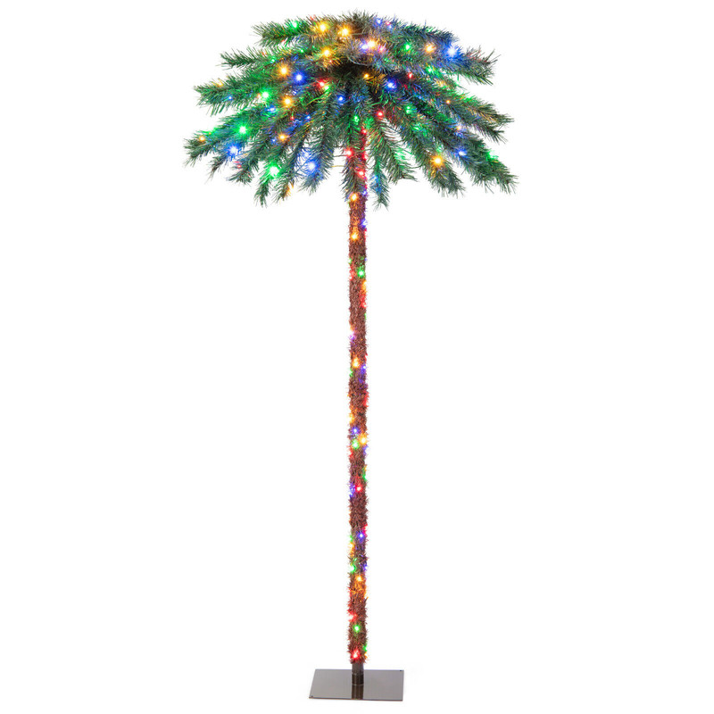 6 Feet Pre-Lit Artificial Tropical Christmas Palm Tree with 210 Multi-Color LED Lights, Festive Holiday Decor