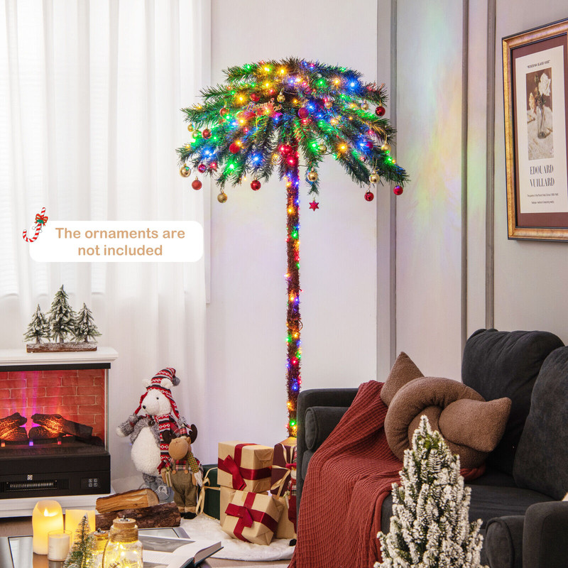 6 Feet Pre-Lit Artificial Tropical Christmas Palm Tree with 210 Multi-Color LED Lights, Festive Holiday Decor