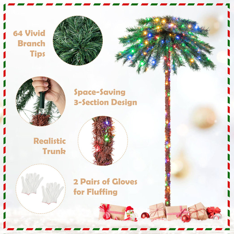 6 Feet Pre-Lit Artificial Tropical Christmas Palm Tree with 210 Multi-Color LED Lights, Festive Holiday Decor