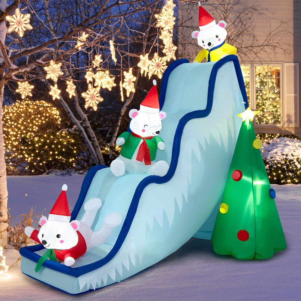 Giant Inflatable Polar Bear Slide Scene Decoration With LED Lights Outdoor Christmas Inflatable 0