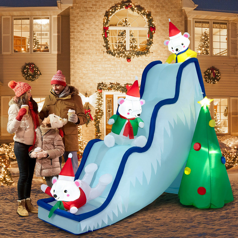 Giant Inflatable Polar Bear Slide Scene Decoration With LED Lights Outdoor Christmas Inflatable 3