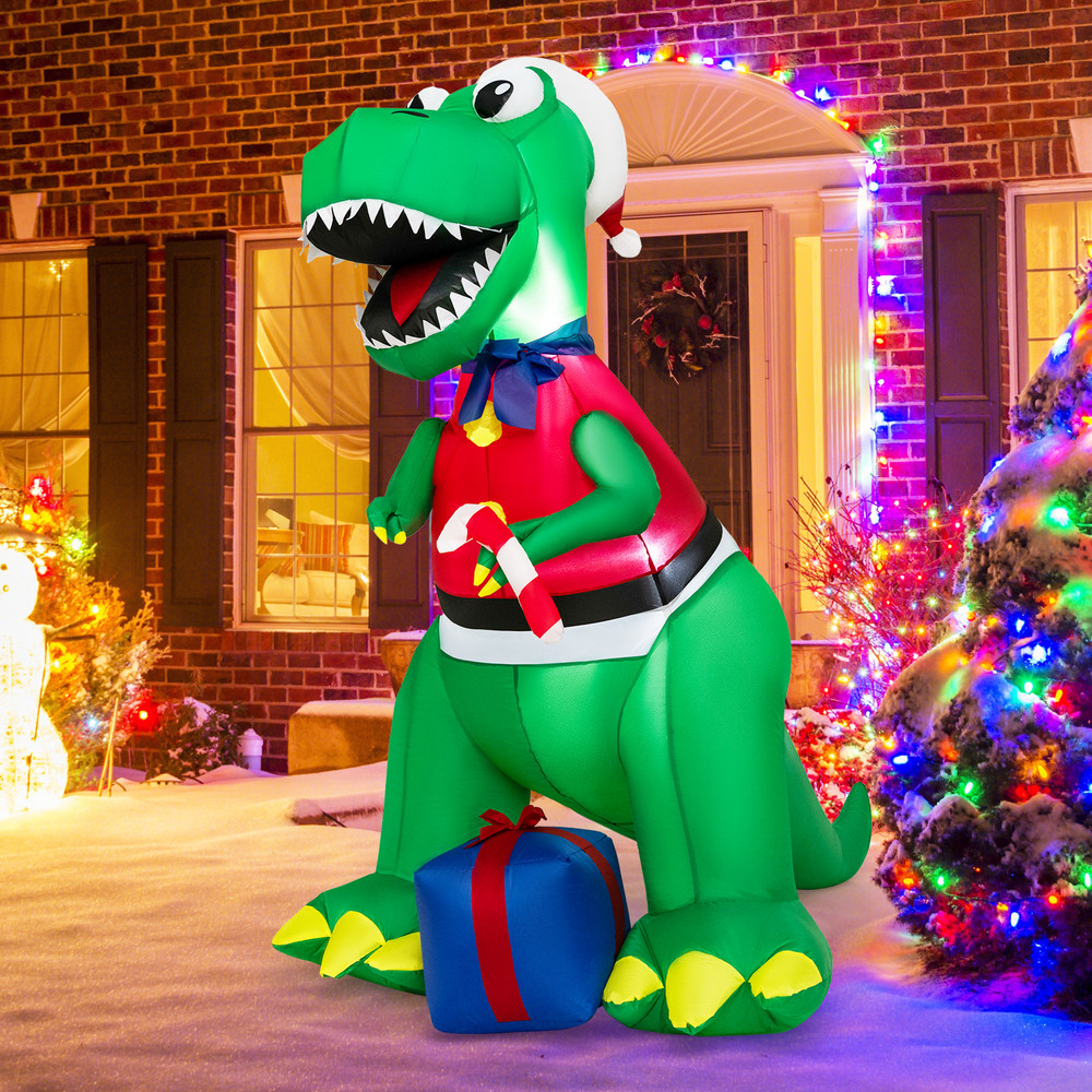 Inflatable Christmas Decoration With LED Lights And Waterproof Blower Lighted Holiday Dinosaur Yard 0