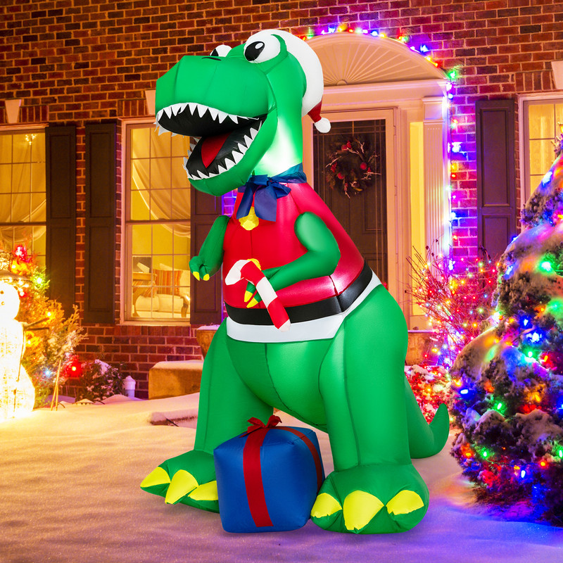 Inflatable Christmas Decoration With LED Lights And Waterproof Blower Lighted Holiday Dinosaur Yard 0