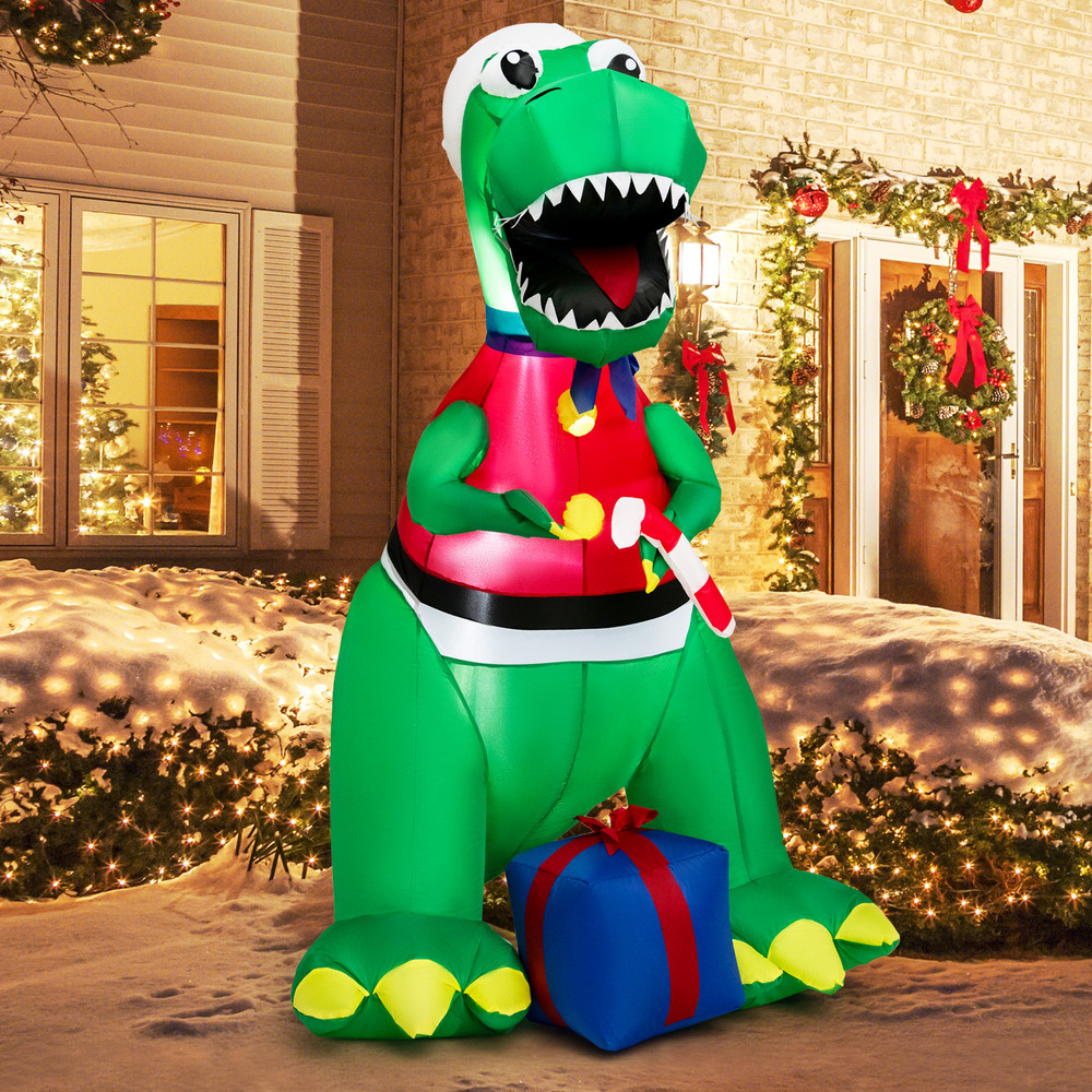 Inflatable Christmas Decoration With LED Lights And Waterproof Blower Lighted Holiday Dinosaur Yard 1