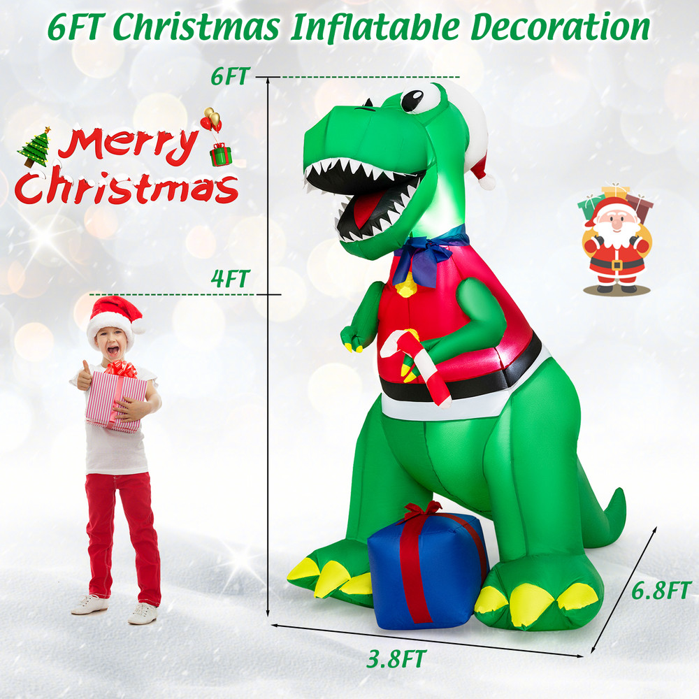 Inflatable Christmas Decoration With LED Lights And Waterproof Blower Lighted Holiday Dinosaur Yard 7