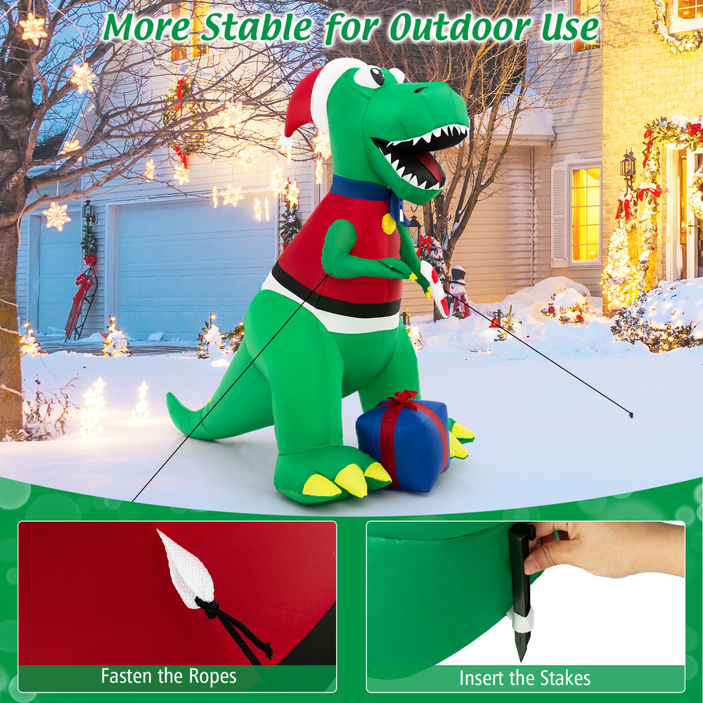 Inflatable Christmas Decoration With LED Lights And Waterproof Blower Lighted Holiday Dinosaur Yard 3