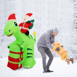 8 feet lighted christmas inflatable santa claus riding dinosaur decoration with gift boxes for outdoor yard display