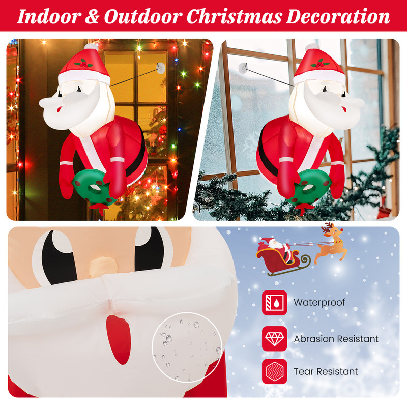 Lighted Inflatable Santa Claus Broke Out From Window Christmas LED Window Decoration With Suction C 4