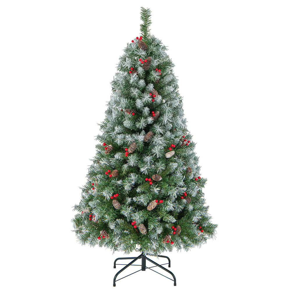 Artificial Hinged Christmas Tree With PVC Branch Tips And Warm White LED Lights Realistic Pine Cone 6