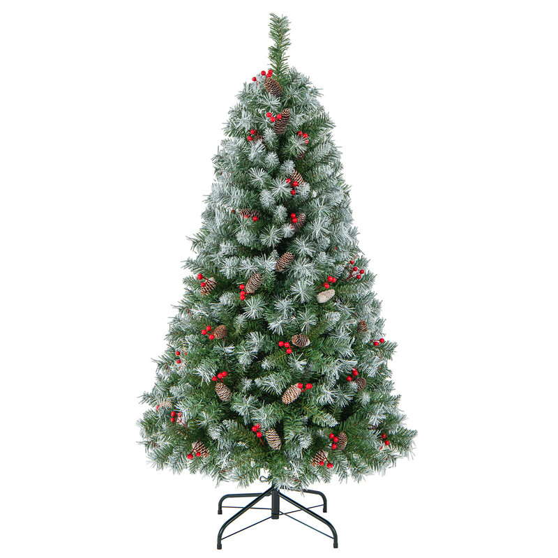 Artificial Hinged Christmas Tree With PVC Branch Tips And Warm White LED Lights Realistic Pine Cone 6