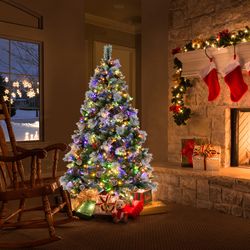 pre-lit artificial christmas tree with warm white and multicolor led lights, durable, easy setup holiday decor