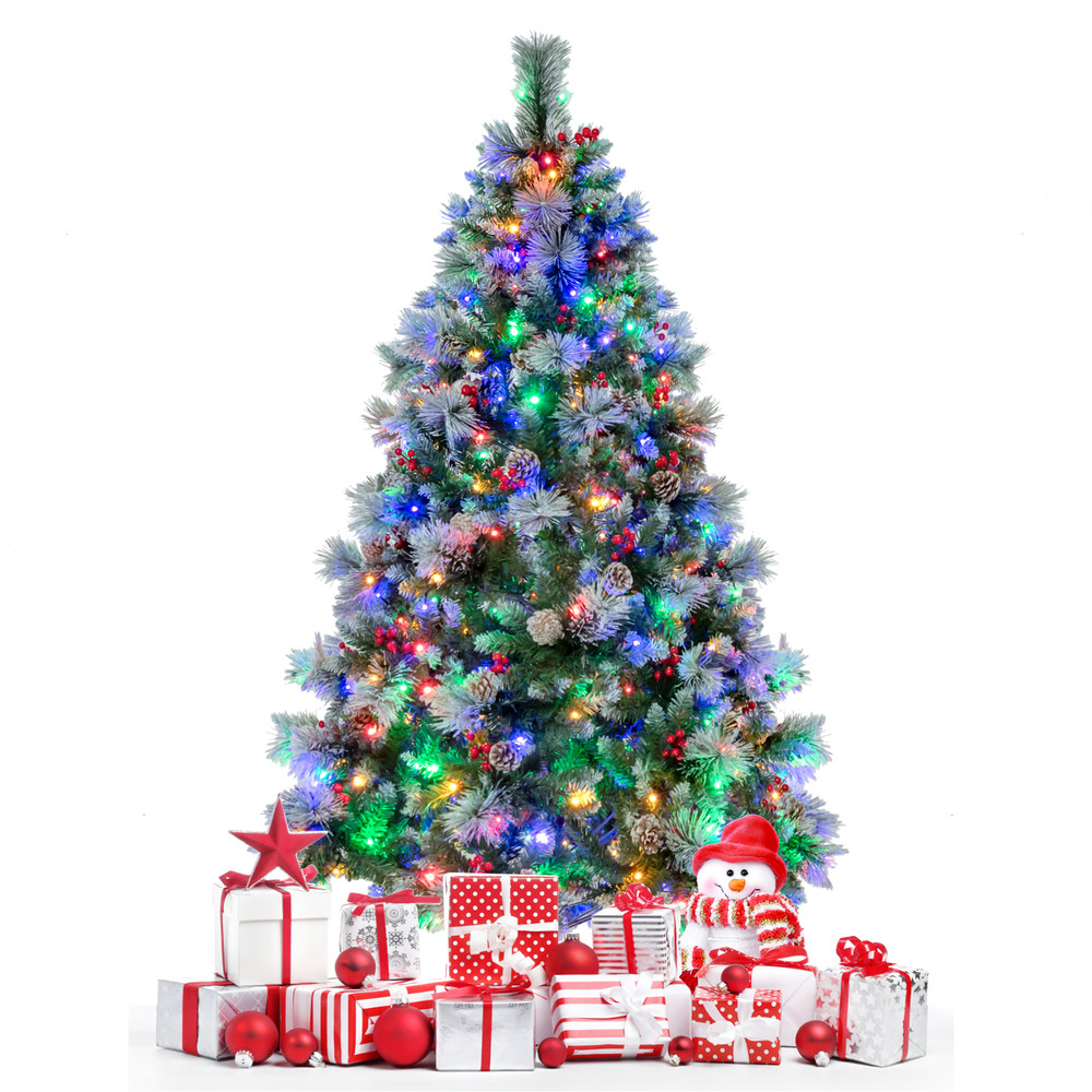 Pre-Lit Artificial Christmas Tree with Warm White and Multicolor LED Lights, Durable, Easy Setup Holiday Decor