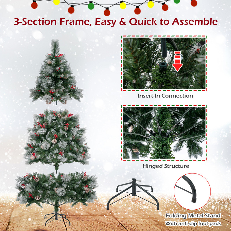 Pre-Lit Artificial Christmas Tree with Warm White and Multicolor LED Lights, Durable, Easy Setup Holiday Decor