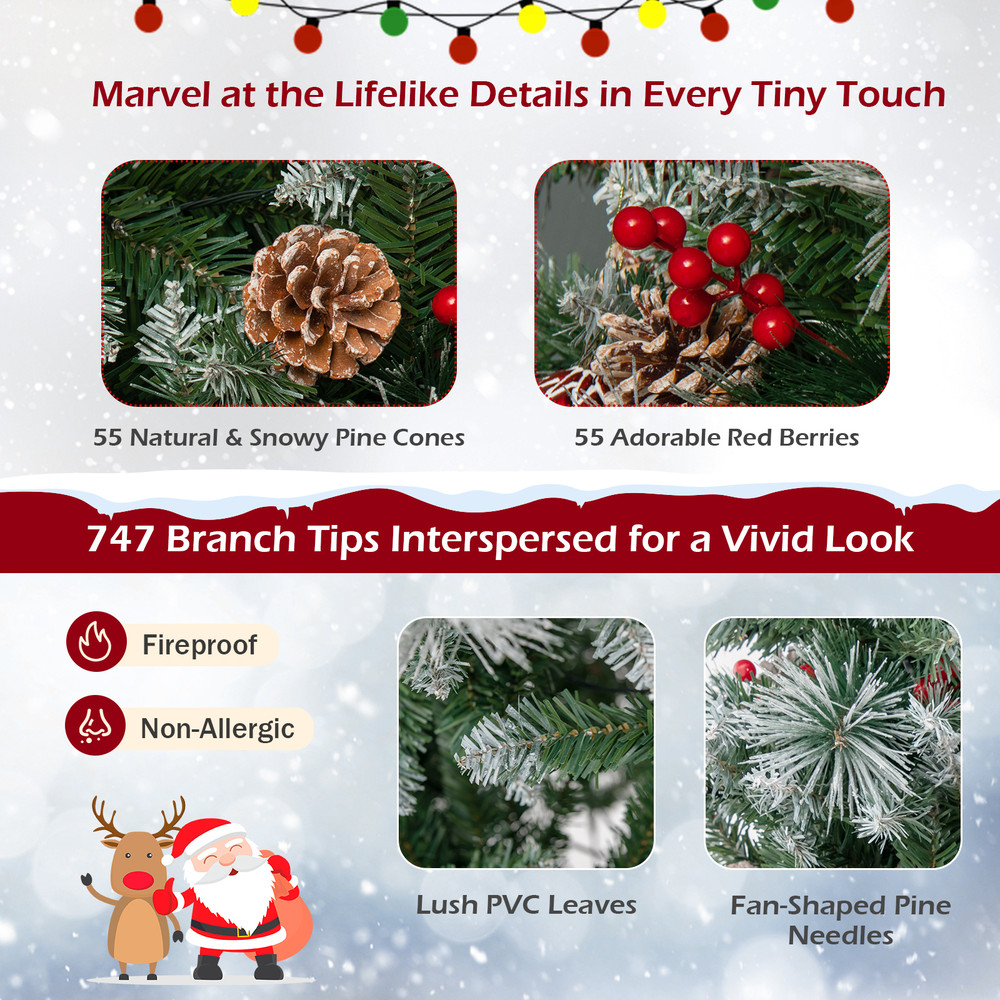 Pre-Lit Artificial Christmas Tree with Warm White and Multicolor LED Lights, Durable, Easy Setup Holiday Decor