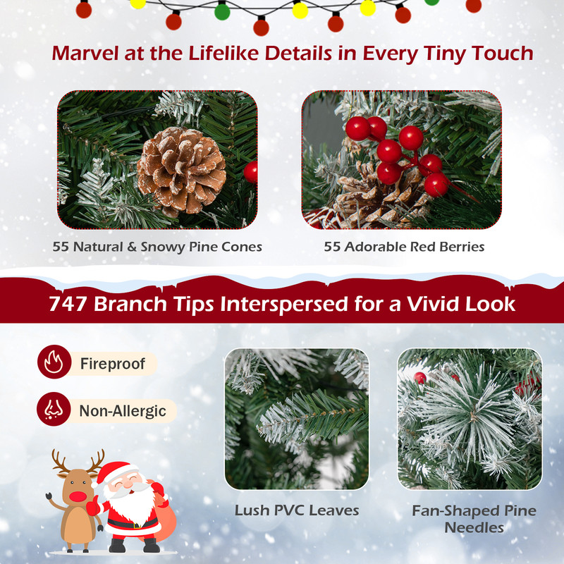 Pre-Lit Artificial Christmas Tree with Warm White and Multicolor LED Lights, Durable, Easy Setup Holiday Decor