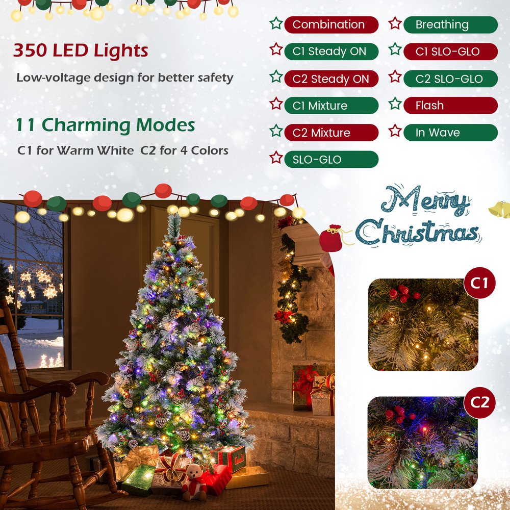 Pre-Lit Artificial Christmas Tree with Warm White and Multicolor LED Lights, Durable, Easy Setup Holiday Decor