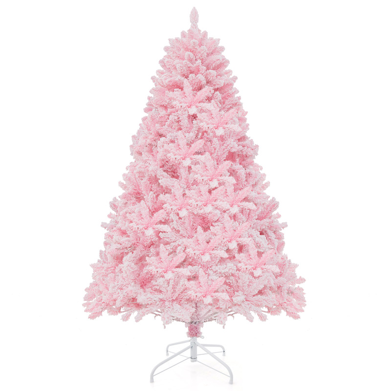 Hinged Flocked Pink Christmas Tree With Multicolor LED Lights PreLit Artificial Xmas Tree For Livin 5