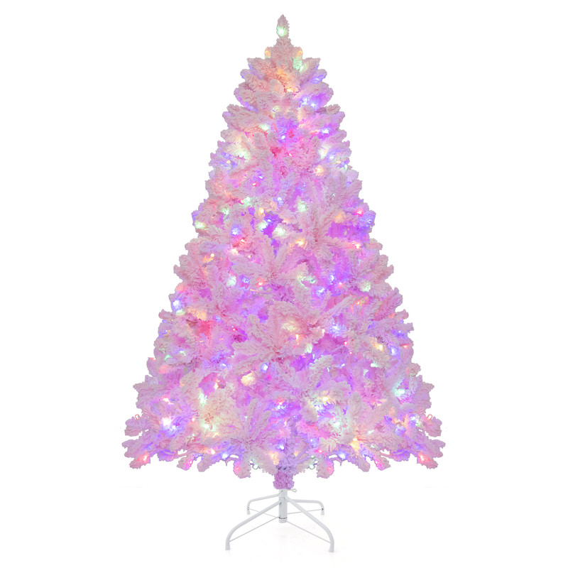 Hinged Flocked Pink Christmas Tree With Multicolor LED Lights PreLit Artificial Xmas Tree For Livin 6