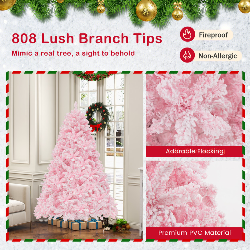 Hinged Flocked Pink Christmas Tree With Multicolor LED Lights PreLit Artificial Xmas Tree For Livin 3
