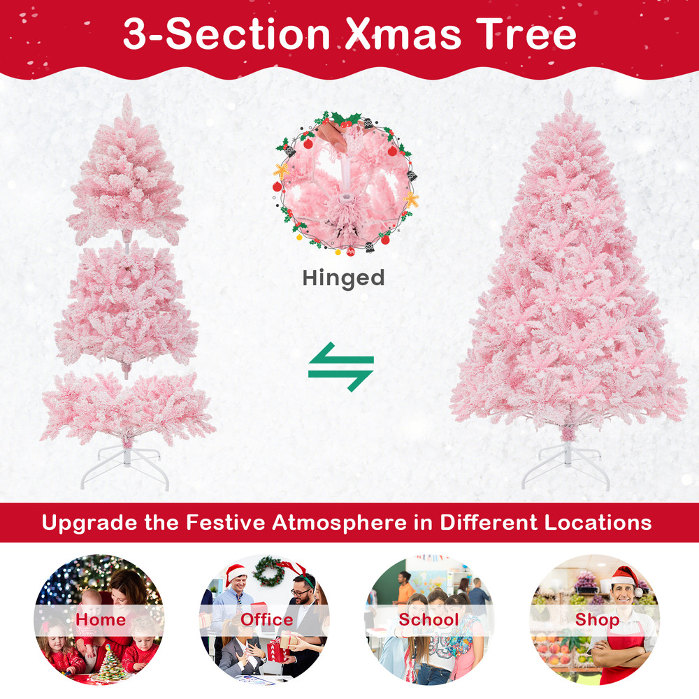 Hinged Flocked Pink Christmas Tree With Multicolor LED Lights PreLit Artificial Xmas Tree For Livin 4