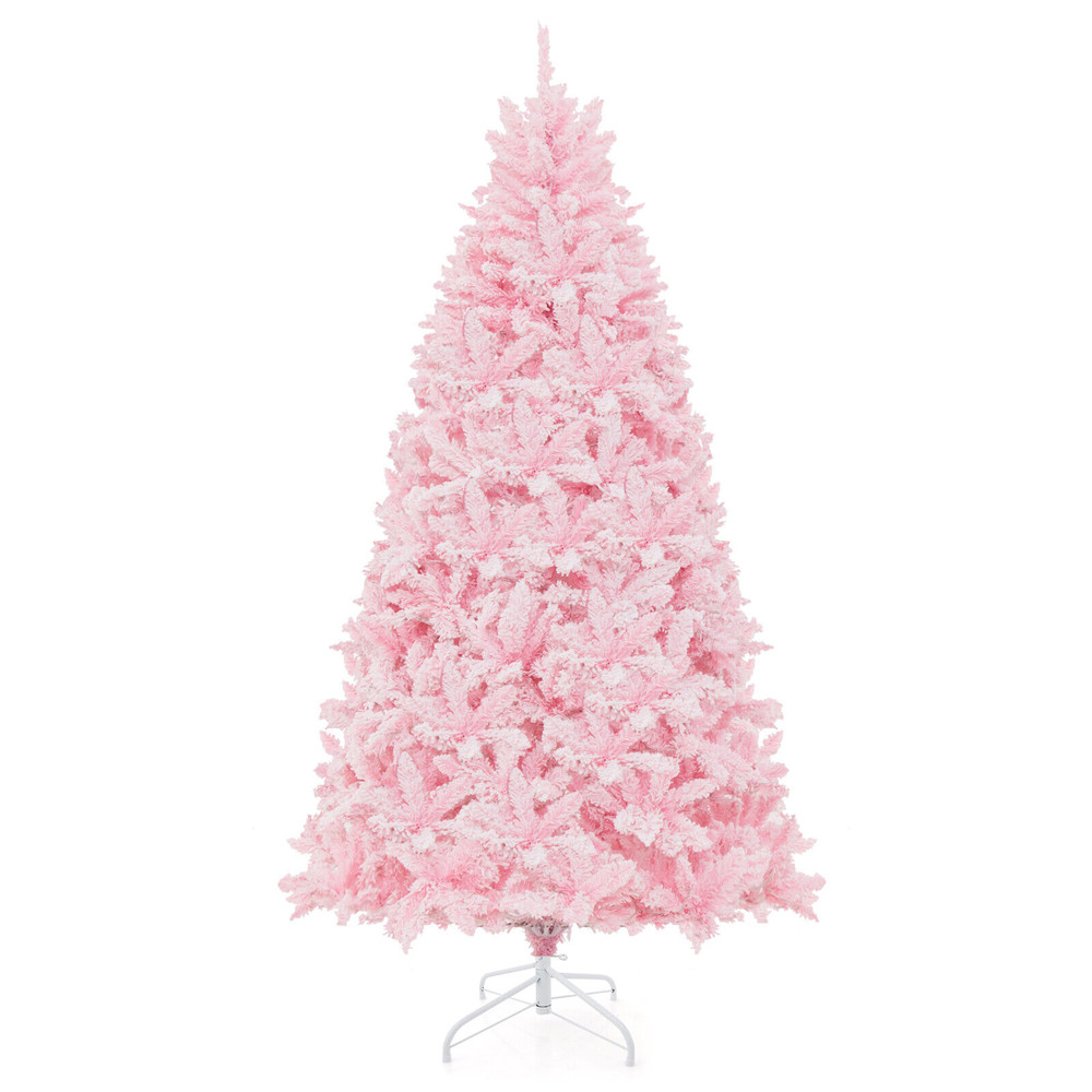 Flocked Artificial Christmas Tree with LED Lights and Branches, Lush Pink Tips & Multi-Mode Lighting for Home Decor