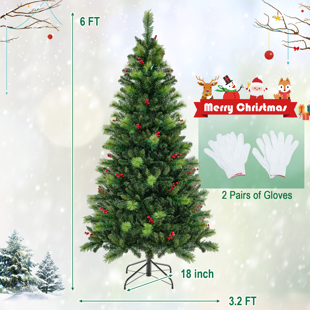 6/7/8 Ft Pre-Lit Artificial Christmas Tree with 300/400/500 Warm White LED Lights